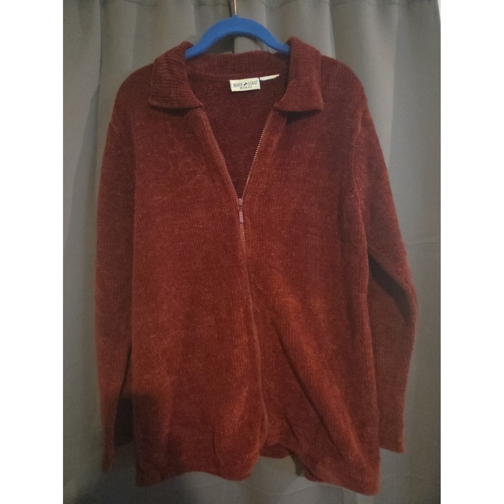 White Stag Sweater Top Womens XL Dark Red Soft Knit Zip Long Sleeve Classic